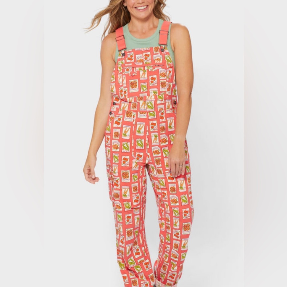 Duluth Trading Co Orange Floral Bib Overalls